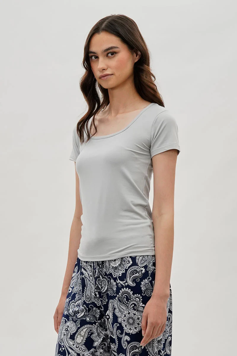 Costa Blanca Square Neck Tee - Grey - Image 2