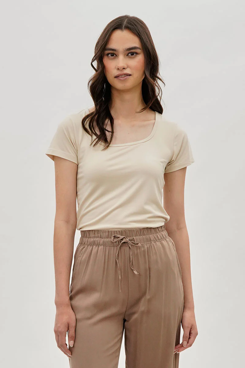 Costa Blanca Square Neck Tee - Beige