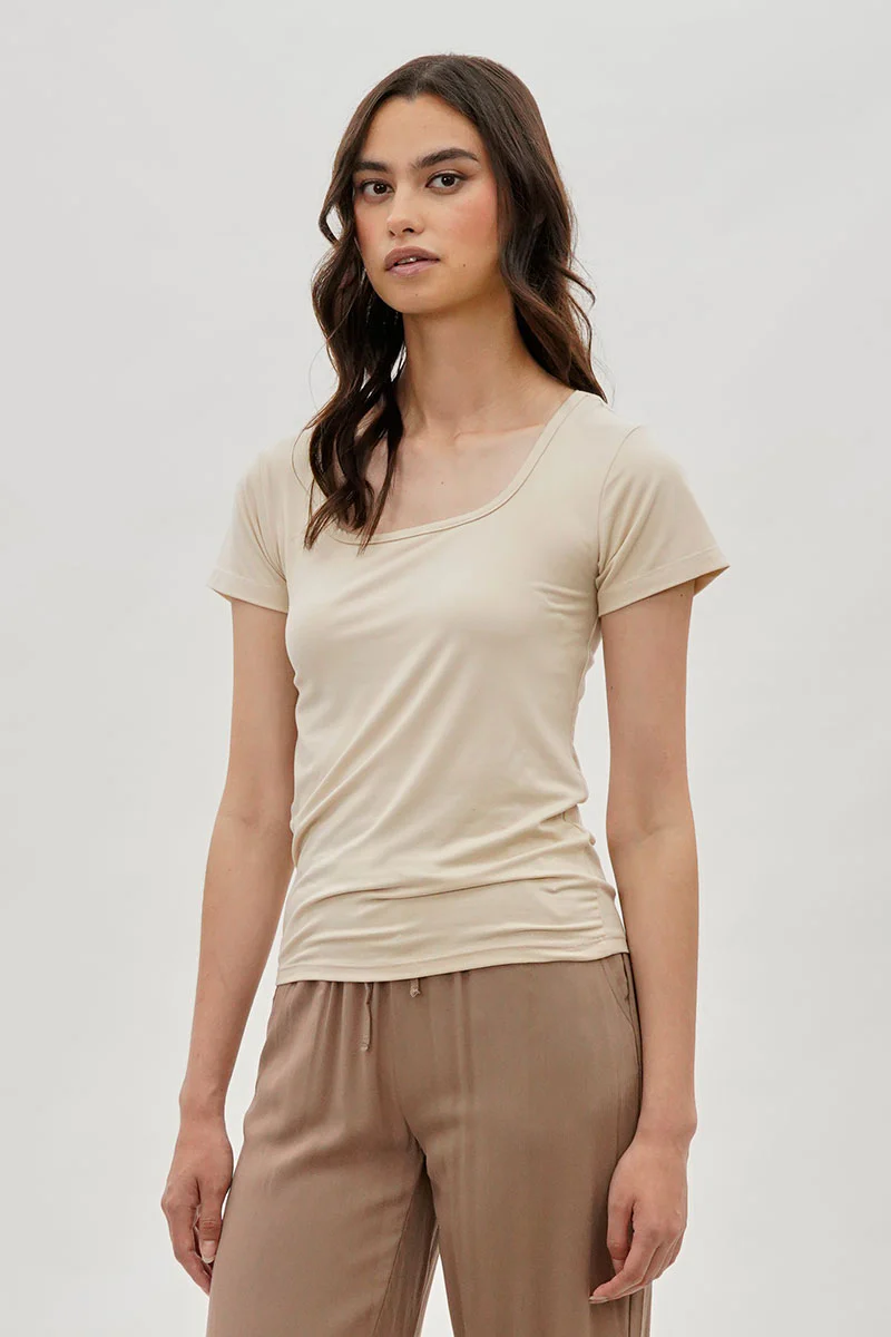 Costa Blanca Square Neck Tee - Beige - Image 2