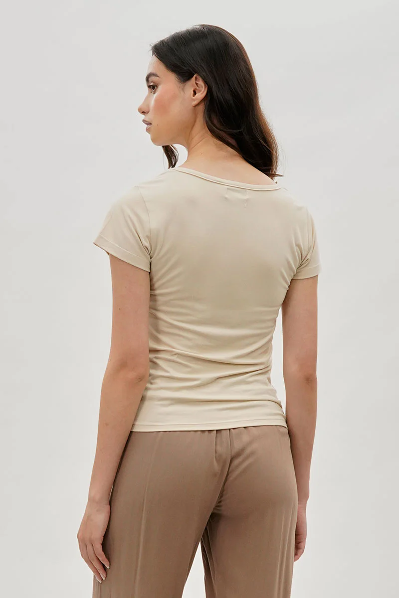 Costa Blanca Square Neck Tee - Beige - Image 3