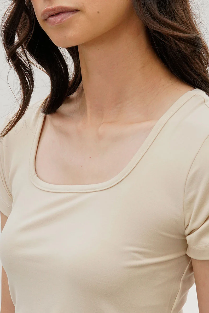 Costa Blanca Square Neck Tee - Beige - Image 4