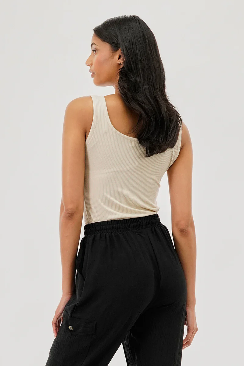 Costa Blanca Ribbed Quarter Zip Tank Top - Cream - Image 3