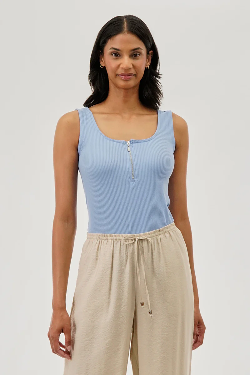 Costa Blanca Ribbed Quarter Zip Tank Top - Blue