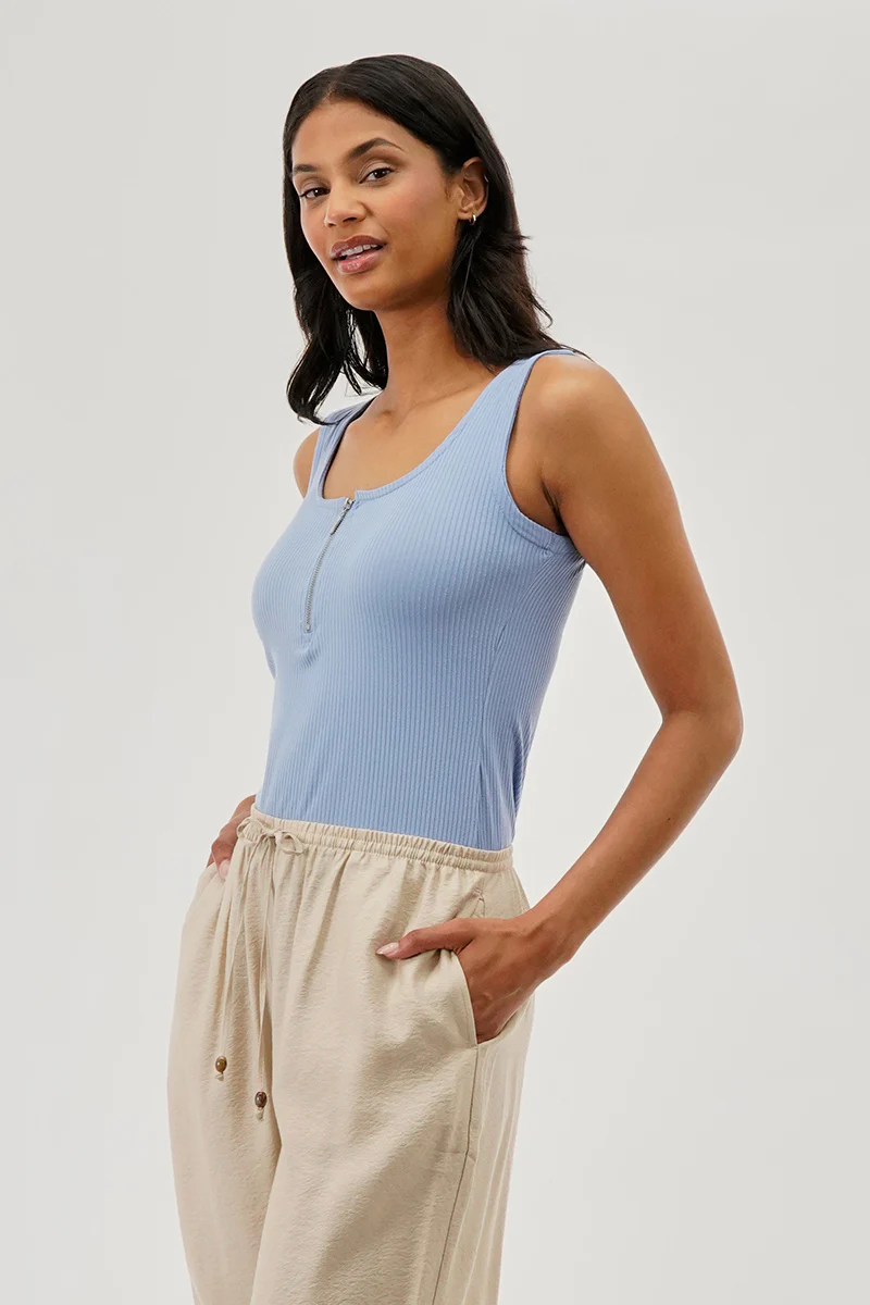 Costa Blanca Ribbed Quarter Zip Tank Top - Blue - Image 2