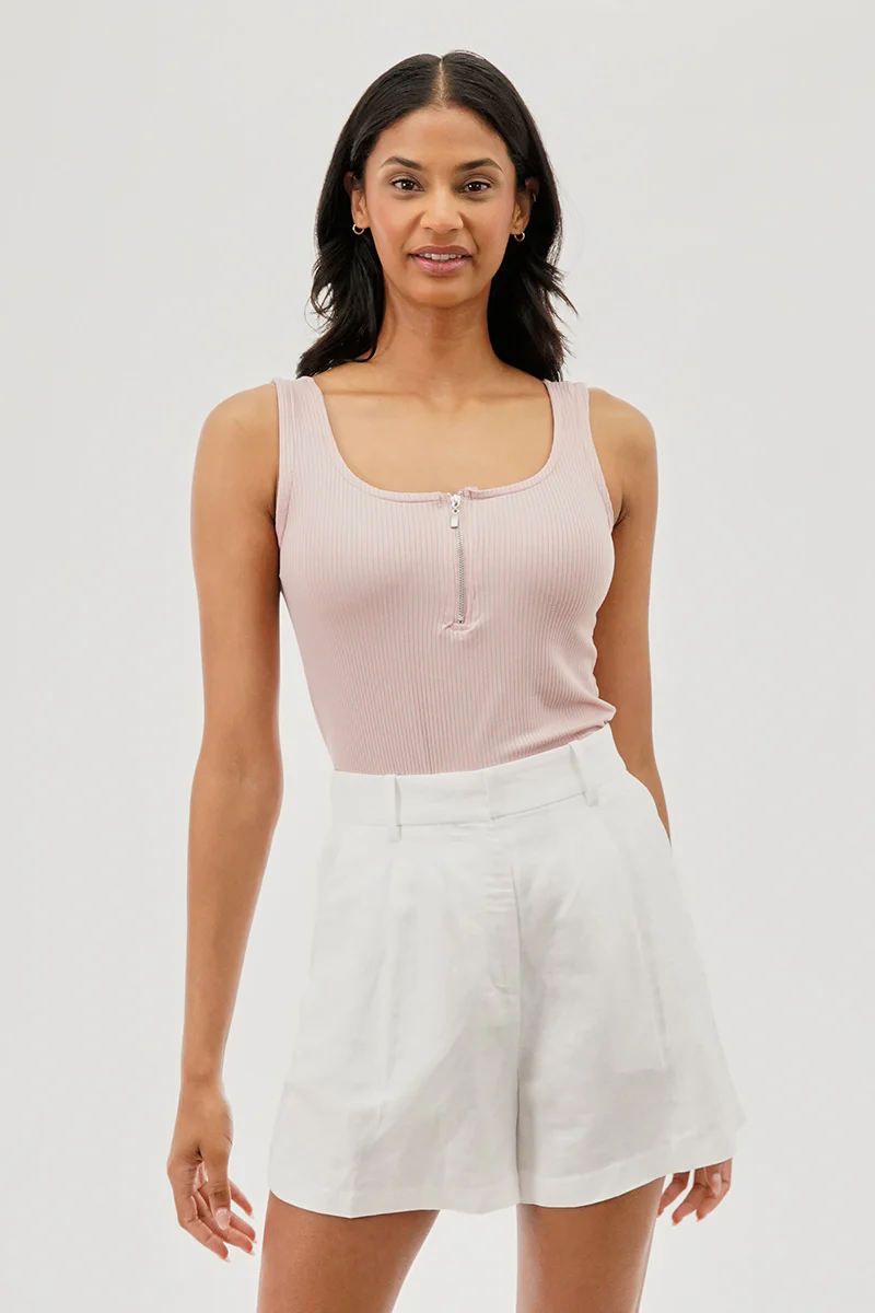 Costa Blanca Ribbed Quarter Zip Tank Top - Pink