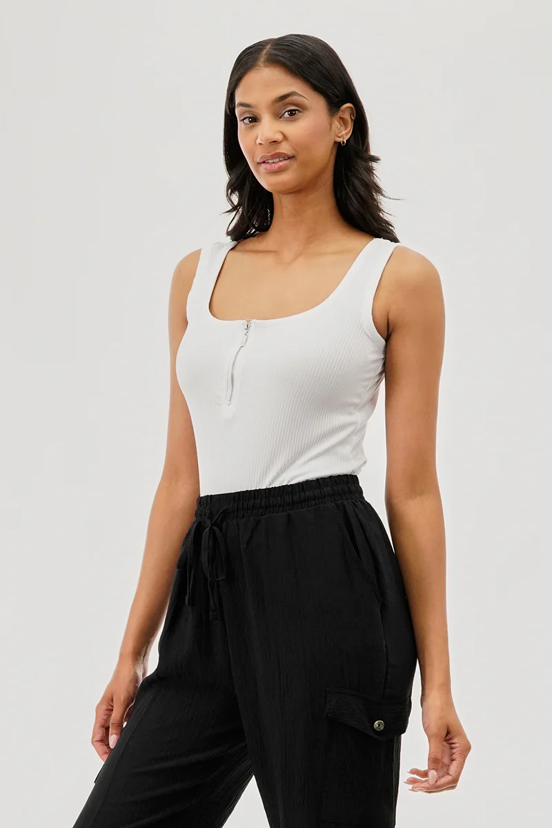 Costa Blanca Ribbed Quarter Zip Tank Top - White - Image 2