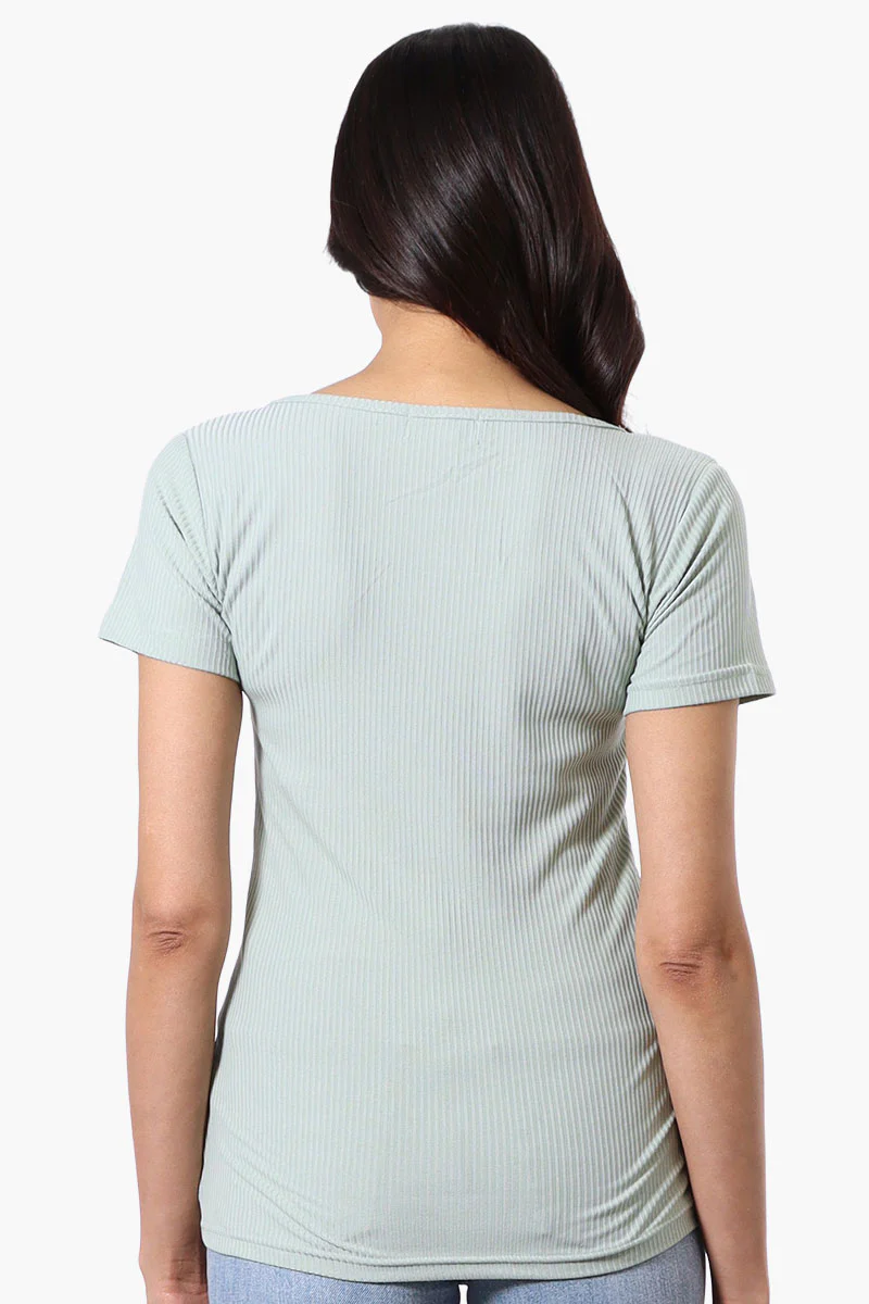 Costa Blanca Ribbed Square Neck Henley Tee - Mint - Image 3
