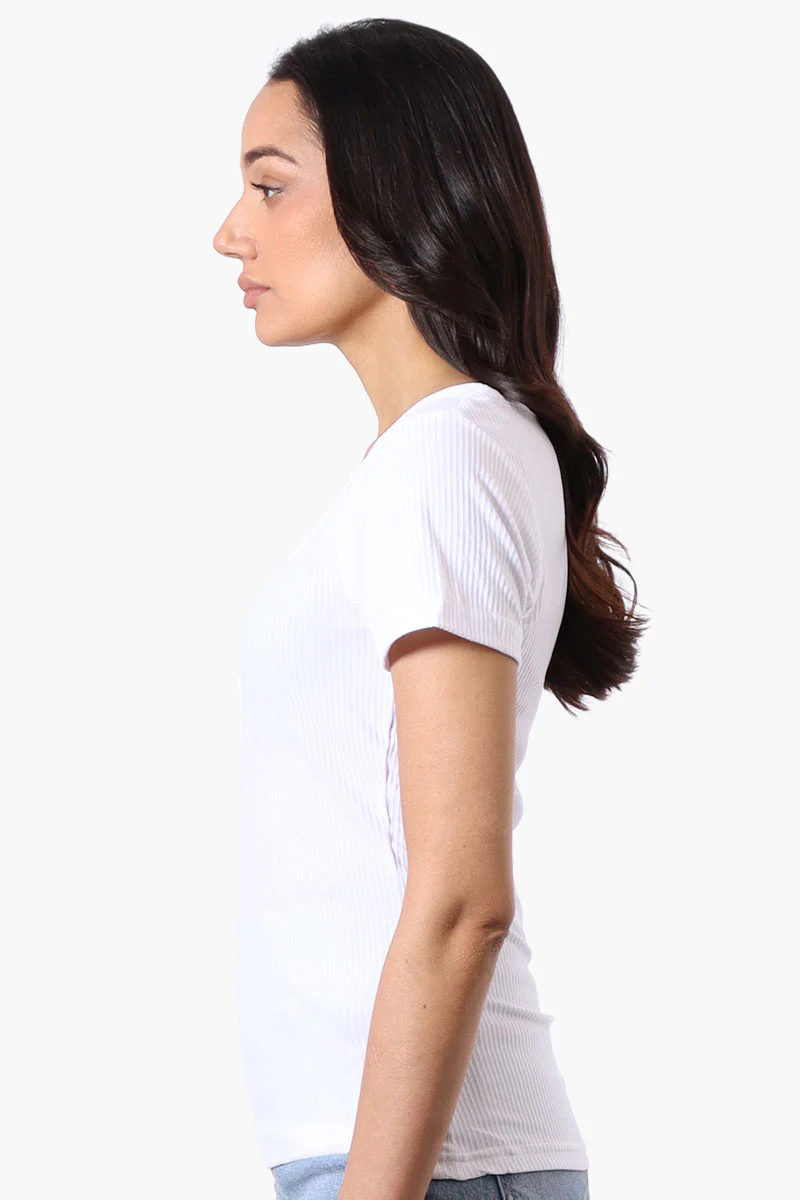 Costa Blanca Ribbed Square Neck Henley Tee - White - Image 2