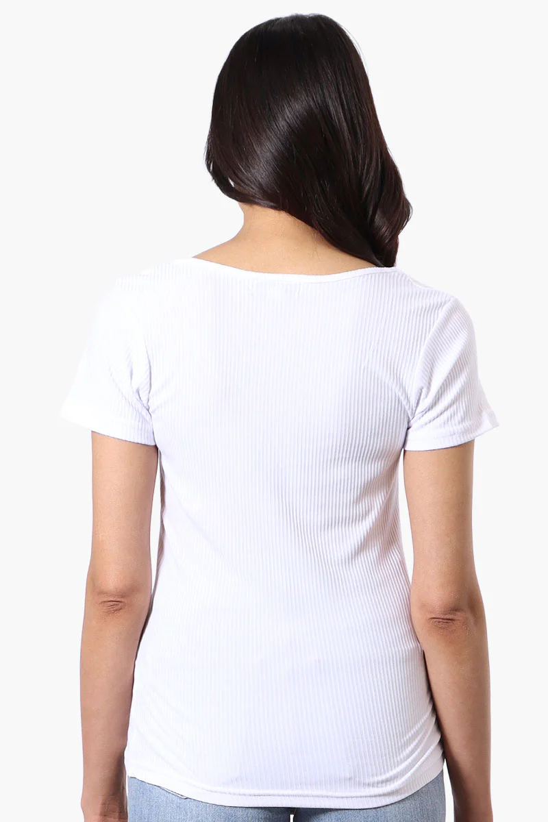 Costa Blanca Ribbed Square Neck Henley Tee - White - Image 3