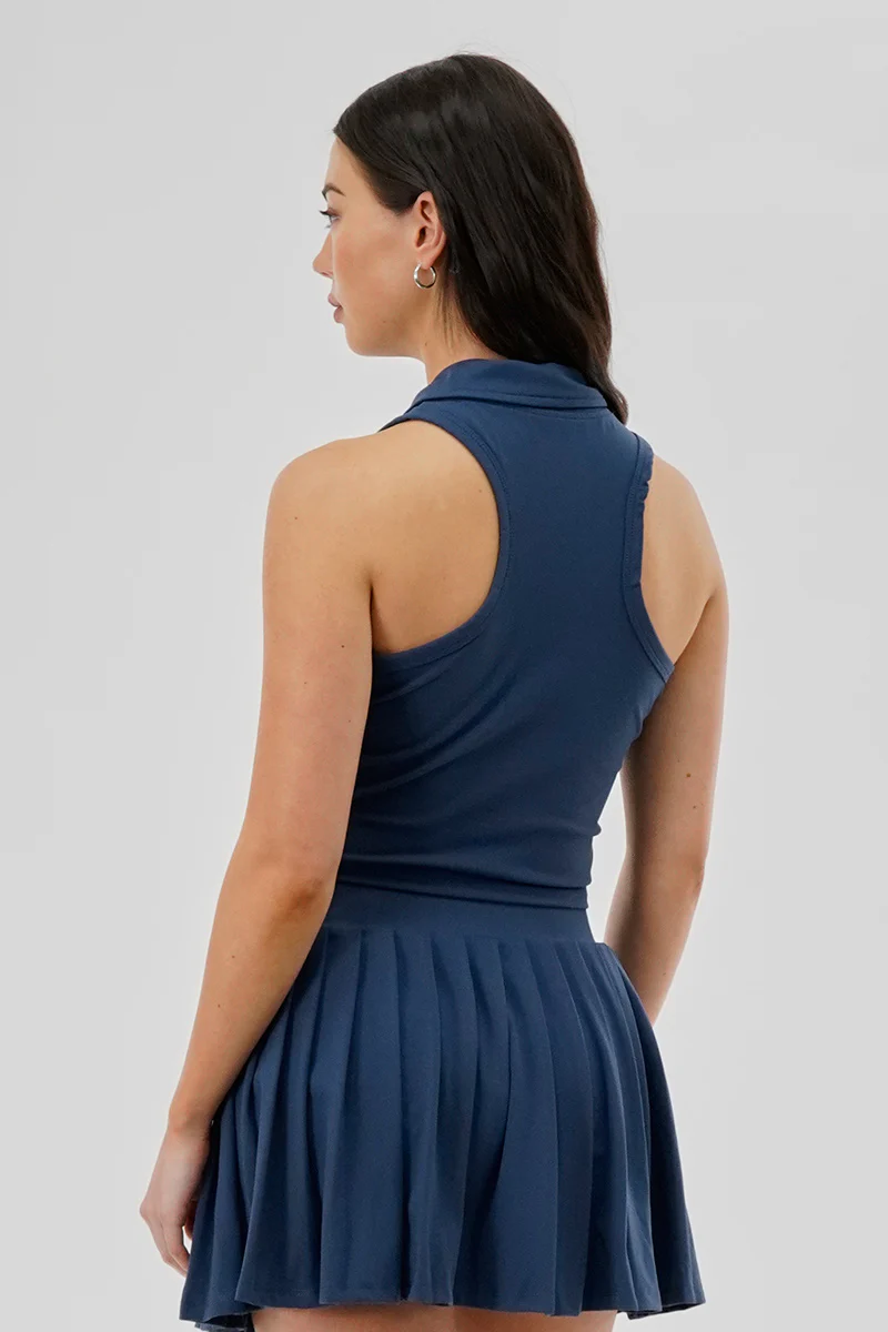 Body Instinct Cropped V-Neck Tennis Tank Top - Navy - Image 3