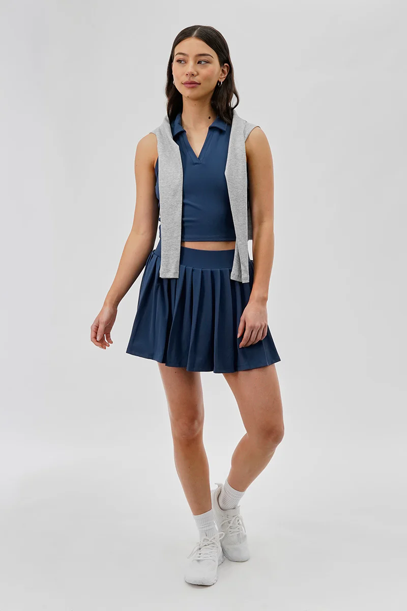 Body Instinct Cropped V-Neck Tennis Tank Top - Navy - Image 5