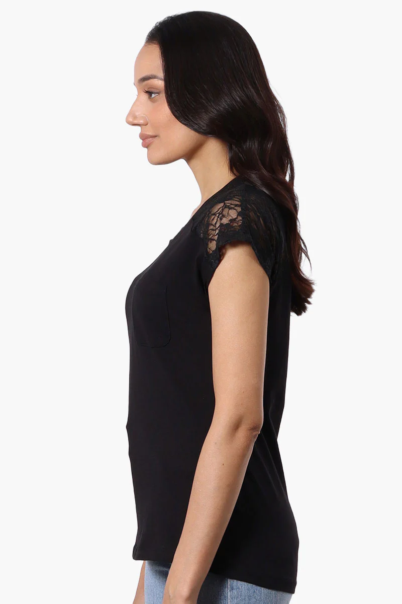 Majora Floral Lace Cap Sleeve Tee - Black - Image 2
