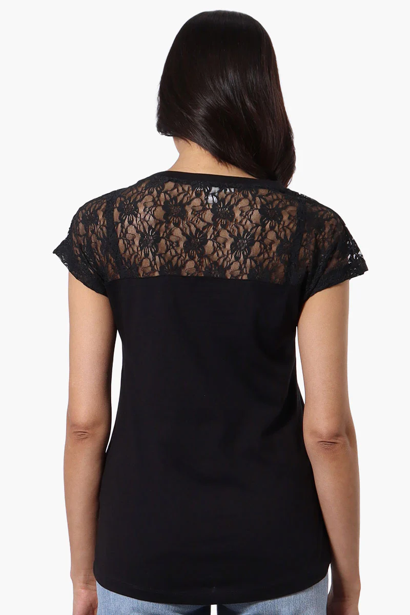 Majora Floral Lace Cap Sleeve Tee - Black - Image 3