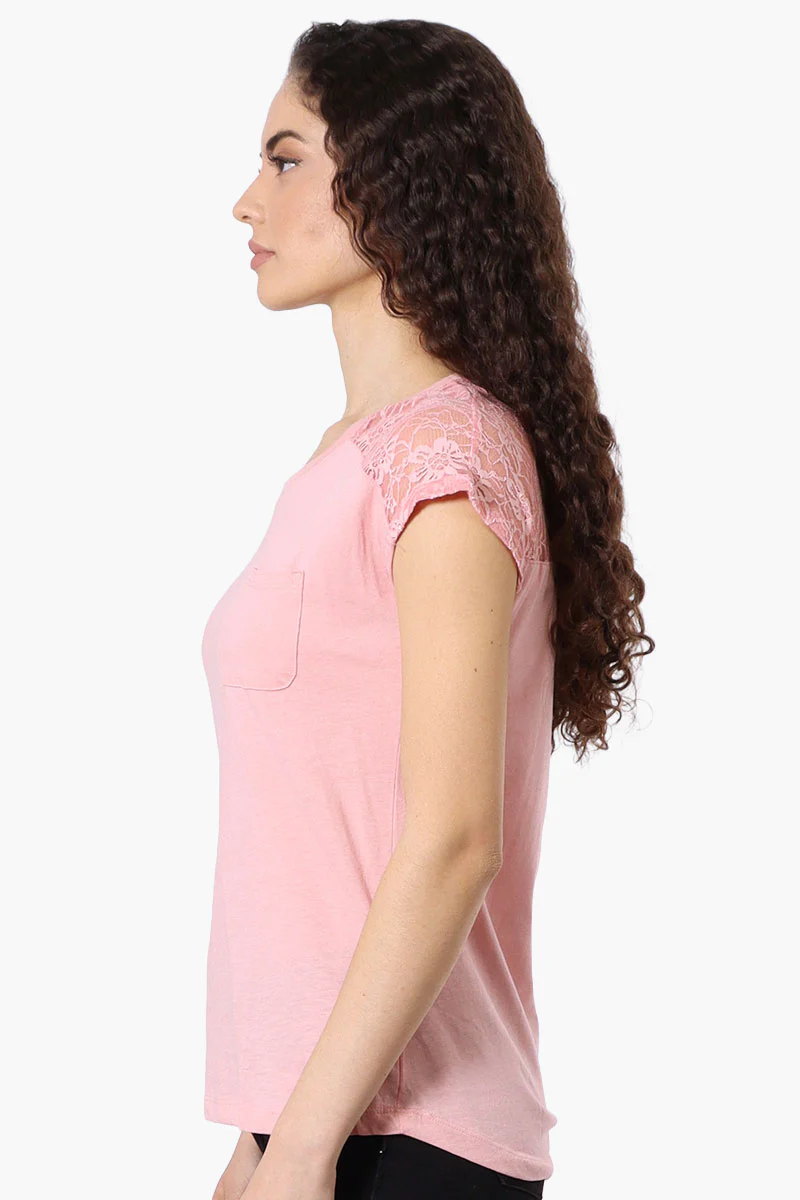 Majora Floral Lace Cap Sleeve Tee - Pink - Image 2