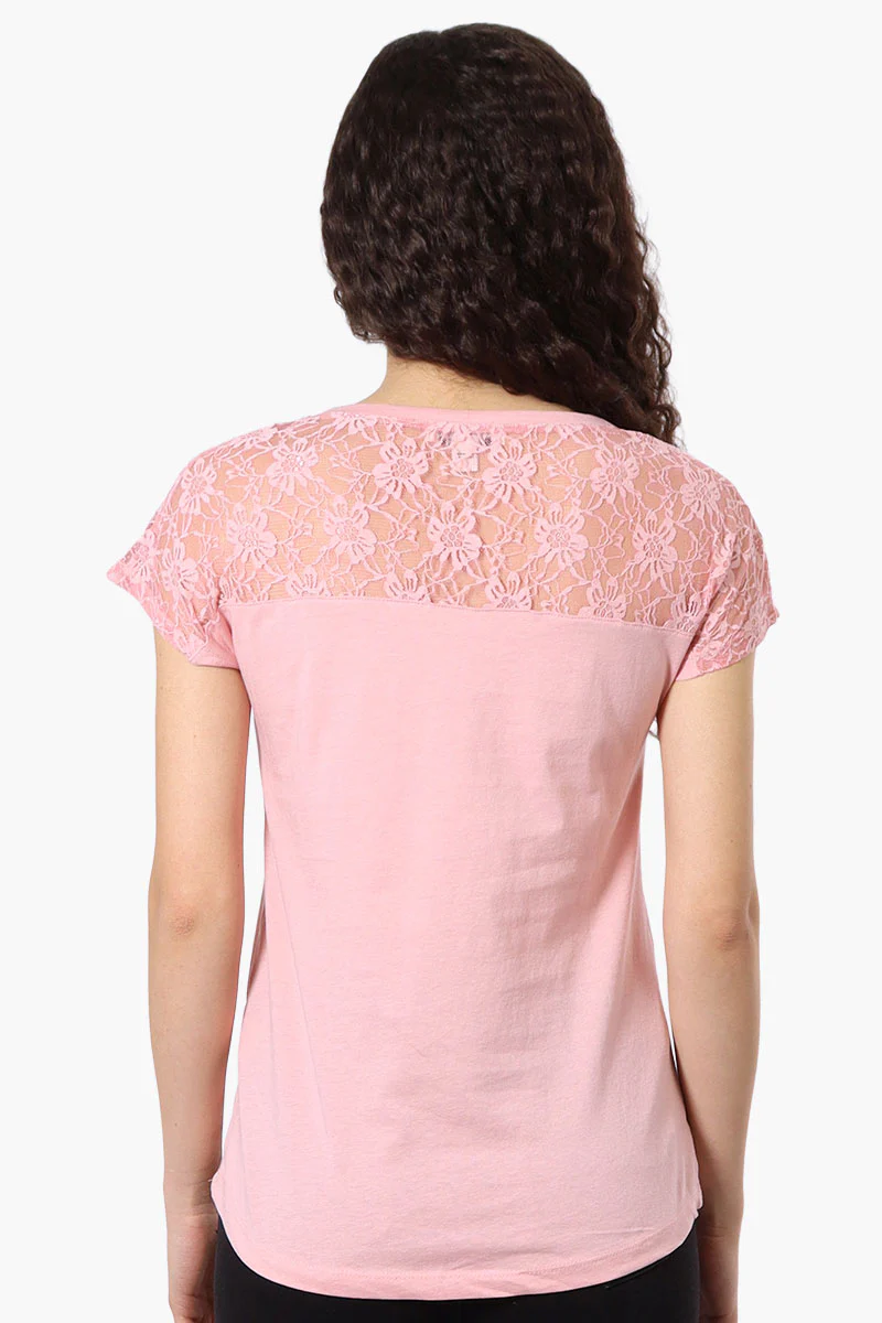 Majora Floral Lace Cap Sleeve Tee - Pink - Image 3