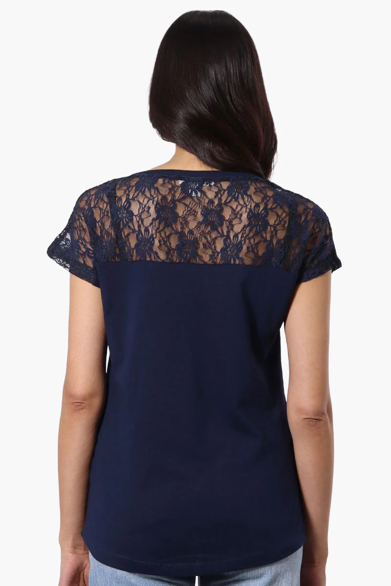 Majora Floral Lace Cap Sleeve Tee - Navy - Image 3