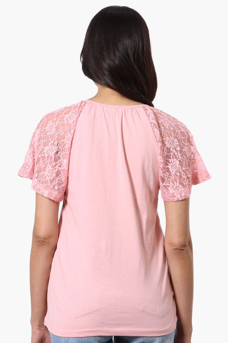 Majora Lace Cap Sleeve V-Neck Tee - Pink - Image 3