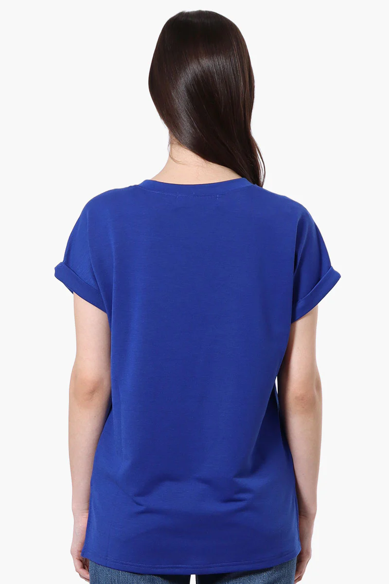 Runaway Bay Sport Cuffed Sleeve V-Neck Tee - Blue - Image 3