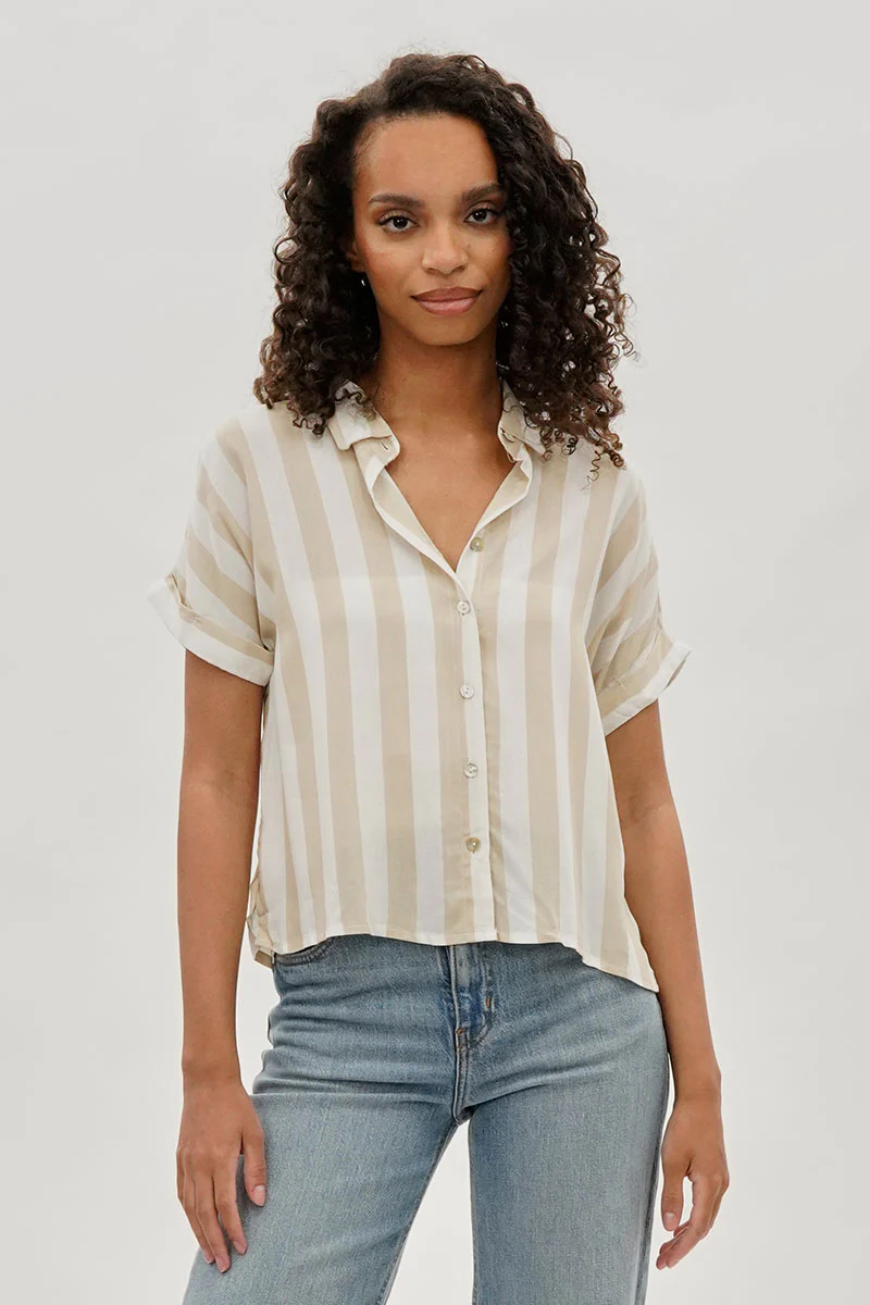 Stylexchange Vintage Striped Button Down Shirt - Beige