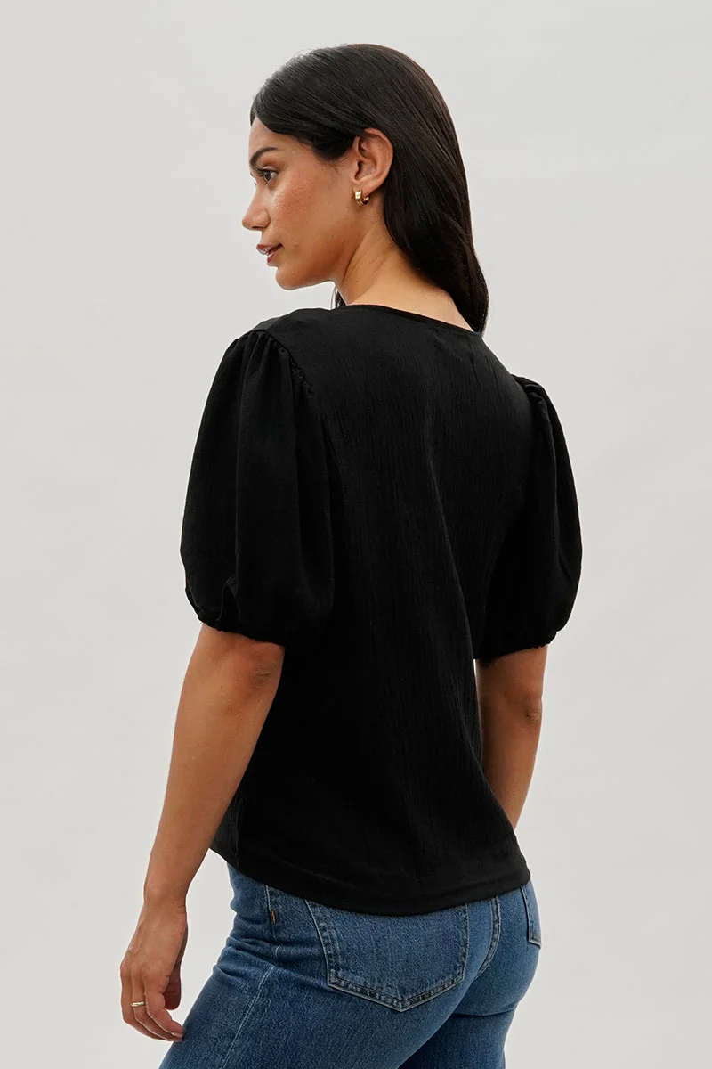 Stylexchange Vintage Puff Sleeve V-Neck Blouse - Black - Image 3