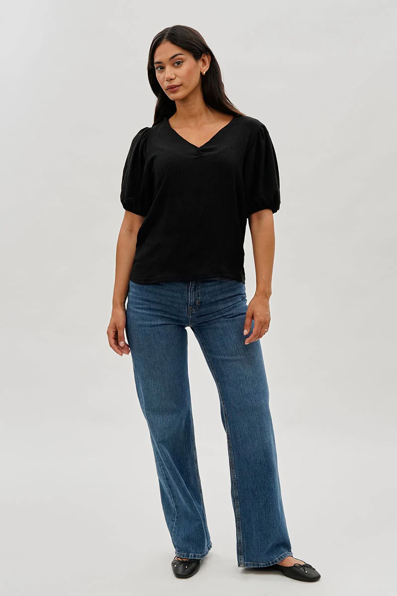 Stylexchange Vintage Puff Sleeve V-Neck Blouse - Black - Image 5