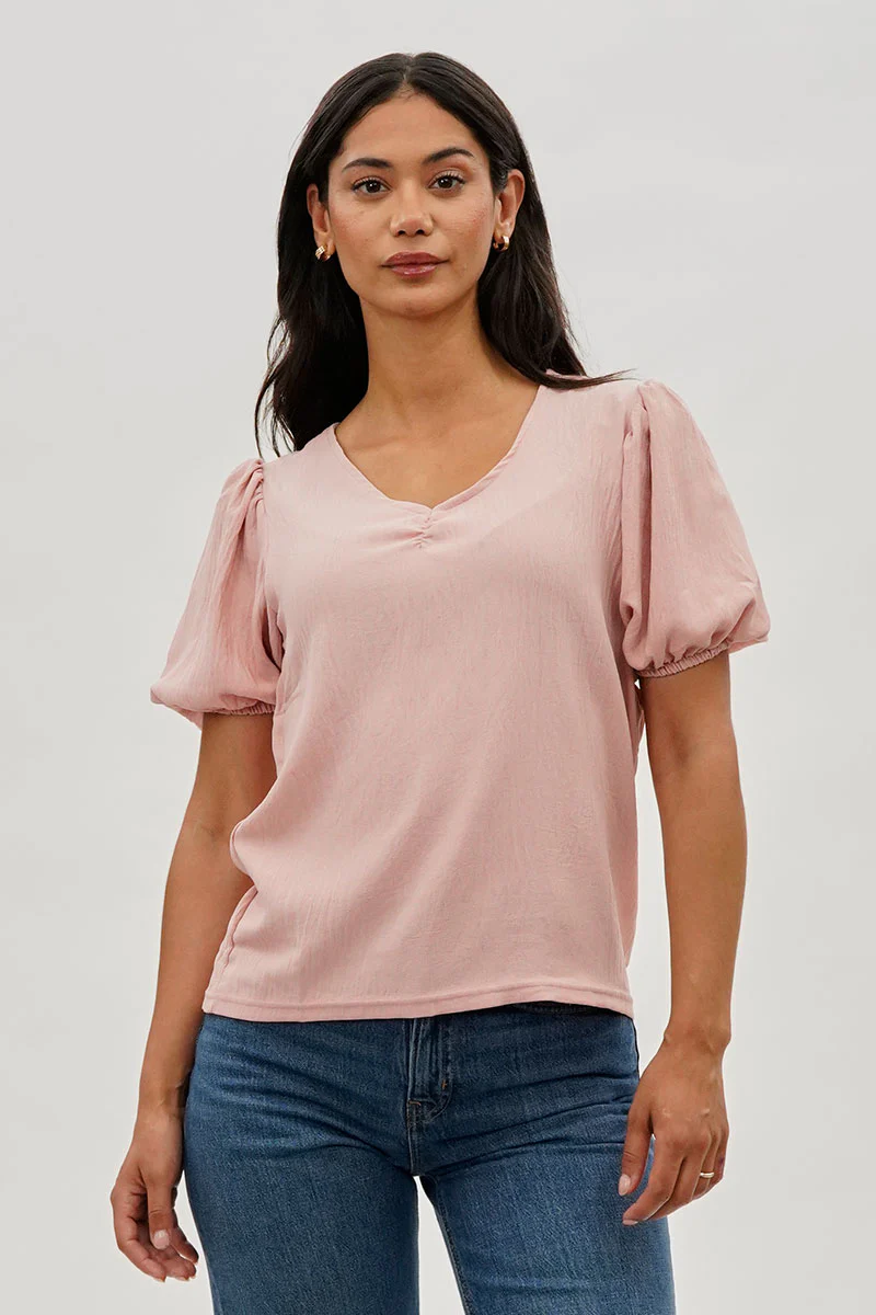Stylexchange Vintage Puff Sleeve V-Neck Blouse - Pink