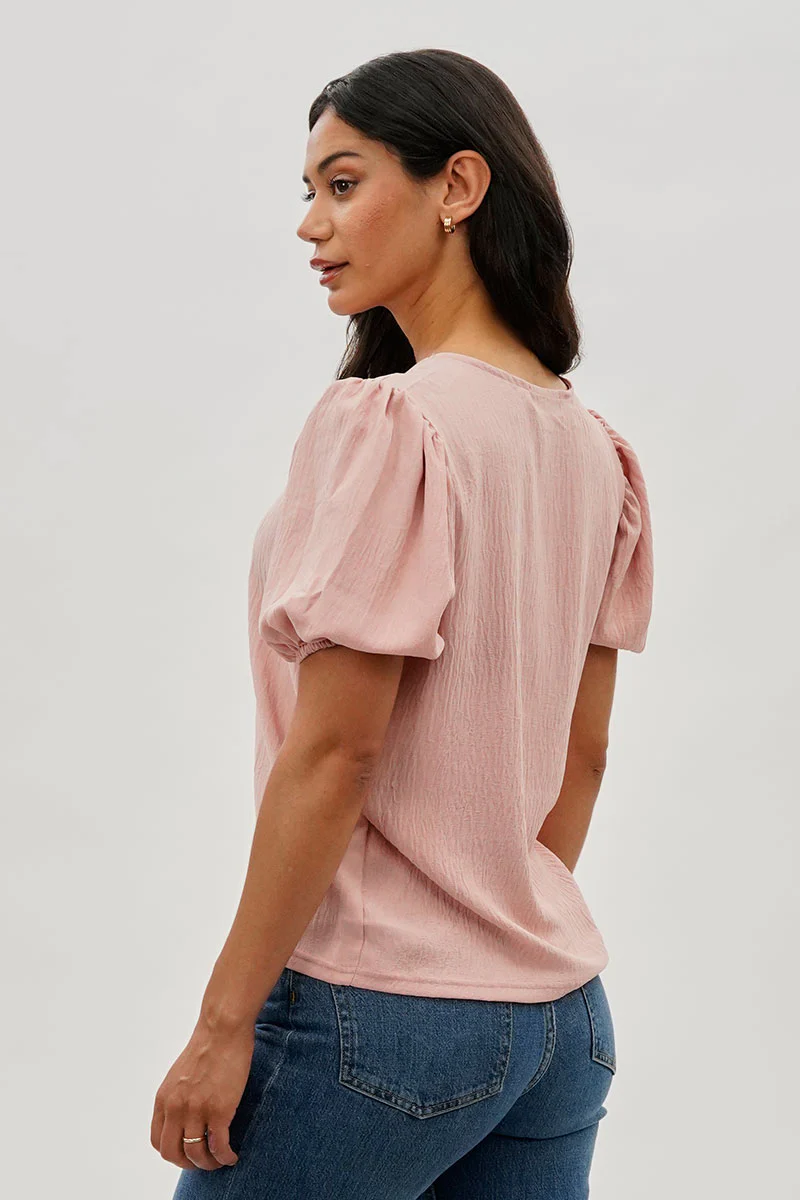 Stylexchange Vintage Puff Sleeve V-Neck Blouse - Pink - Image 3