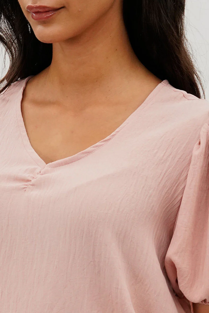 Stylexchange Vintage Puff Sleeve V-Neck Blouse - Pink - Image 4