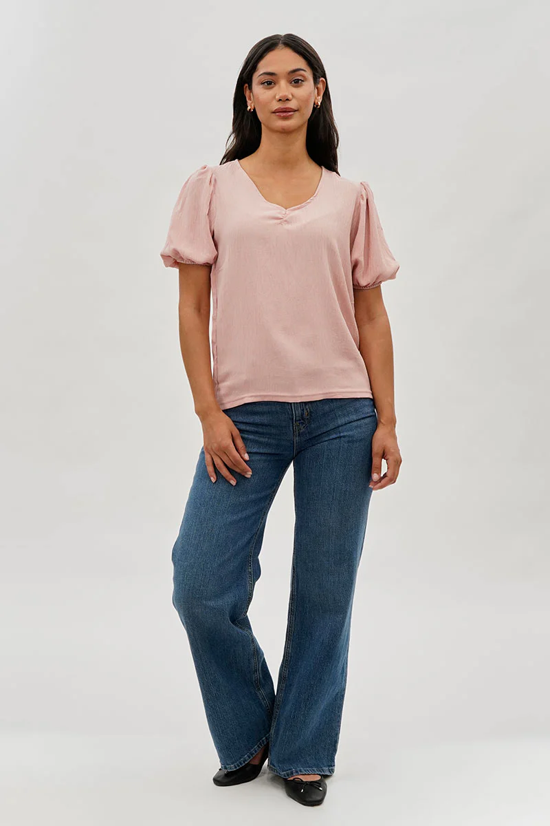 Stylexchange Vintage Puff Sleeve V-Neck Blouse - Pink - Image 5