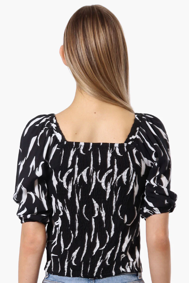 Beechers Brook Patterned Square Neck Cropped Blouse - Black - Image 3