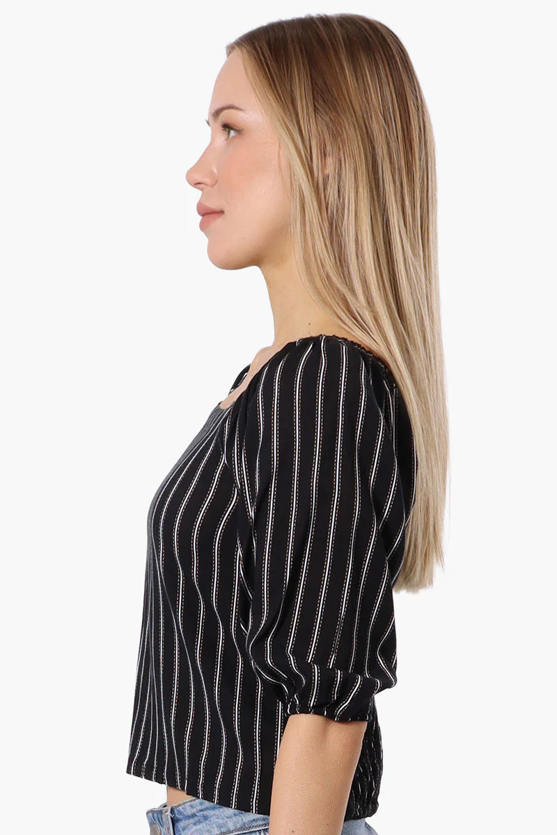 Beechers Brook Striped Square Neck Cropped Blouse - Black - Image 2