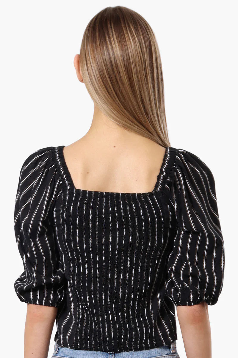 Beechers Brook Striped Square Neck Cropped Blouse - Black - Image 3