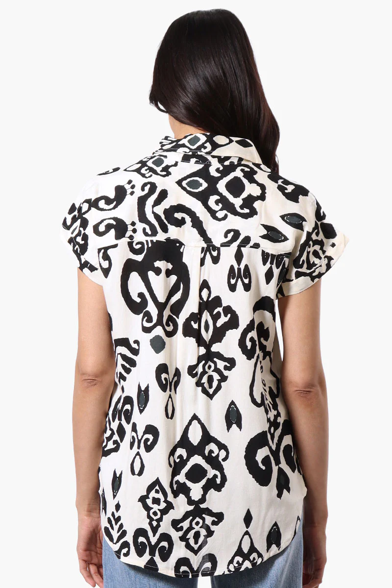 Majora Patterned Camp Collar Button Up Shirt - Cream - Image 3