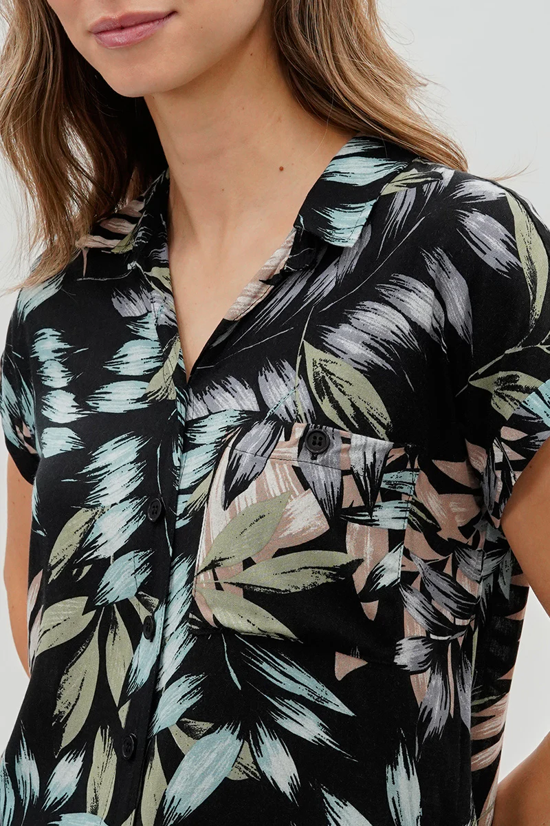 Majora Leaf Print Short Sleeve Shirt - Green - Image 4