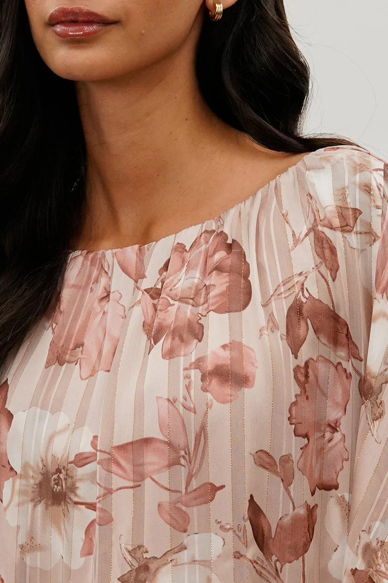 Costa Blanca Floral Chiffon Cape Blouse - Pink - Image 4