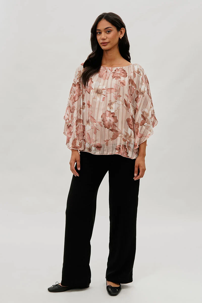 Costa Blanca Floral Chiffon Cape Blouse - Pink - Image 5
