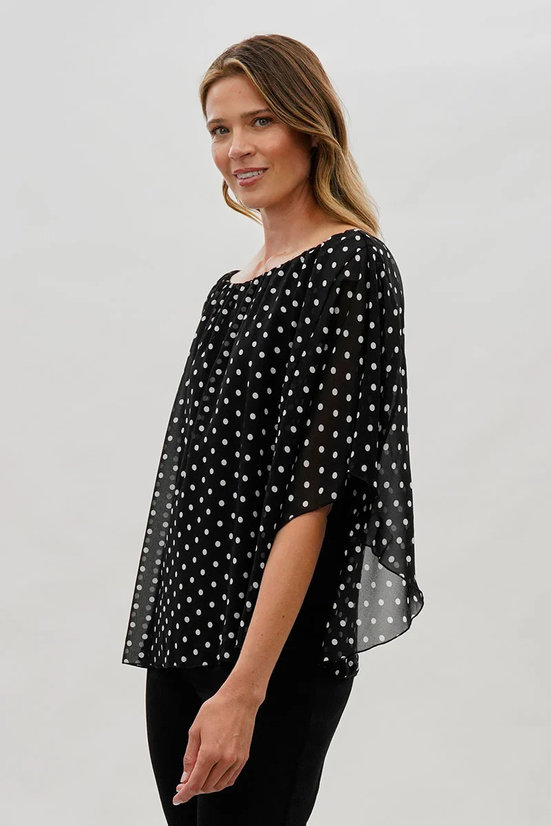 Costa Blanca Polka Dot Chiffon Blouse - Black - Image 2