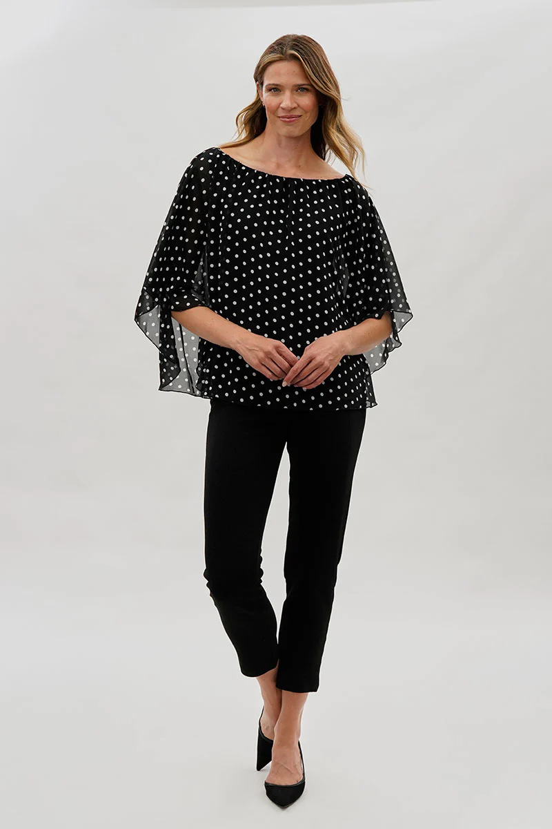Costa Blanca Polka Dot Chiffon Blouse - Black - Image 5