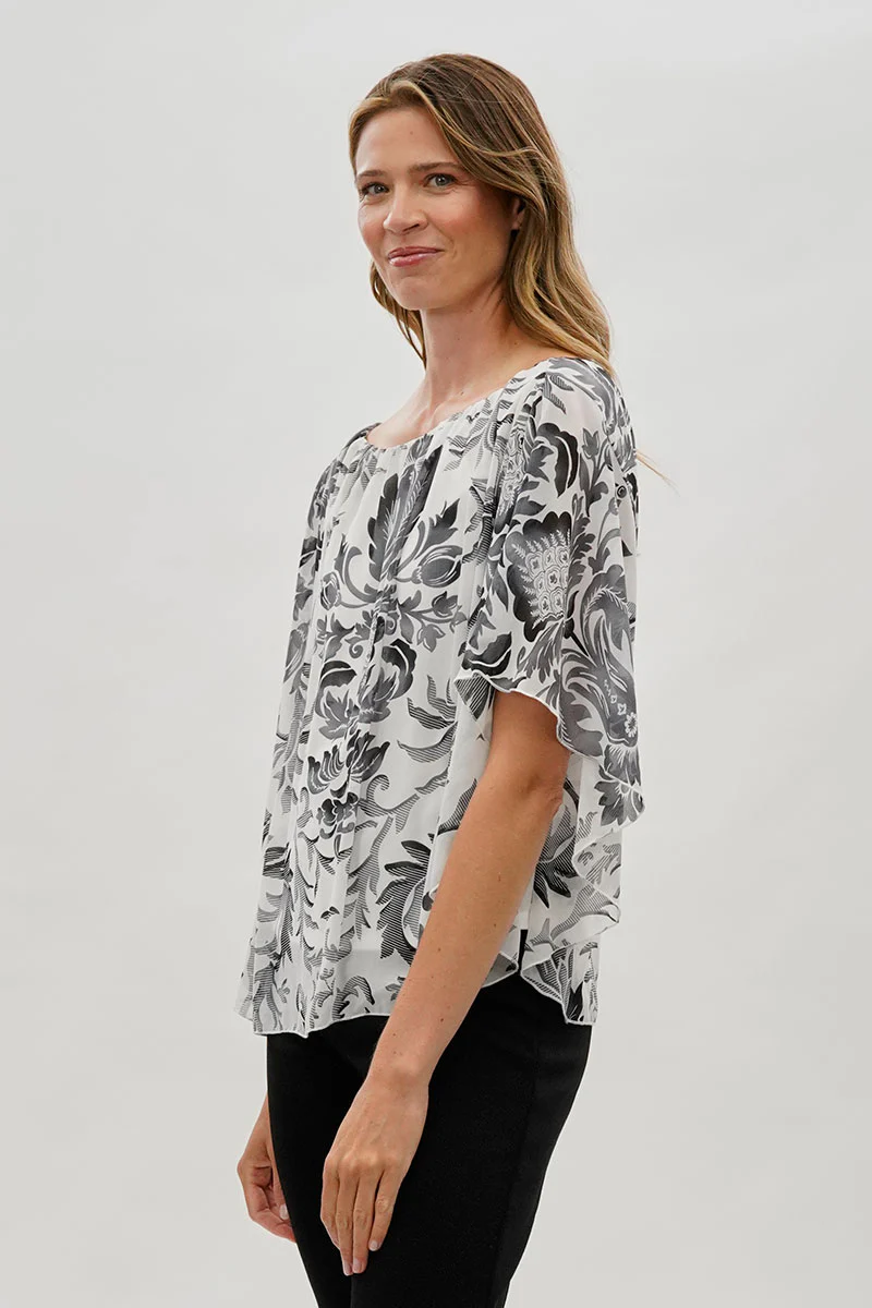 Costa Blanca Baroque Print Chiffon Blouse - White - Image 2
