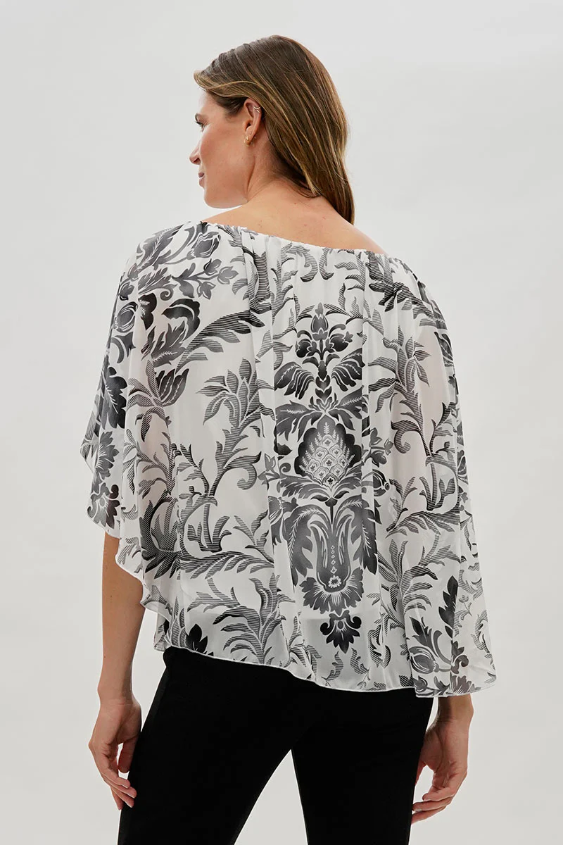 Costa Blanca Baroque Print Chiffon Blouse - White - Image 3