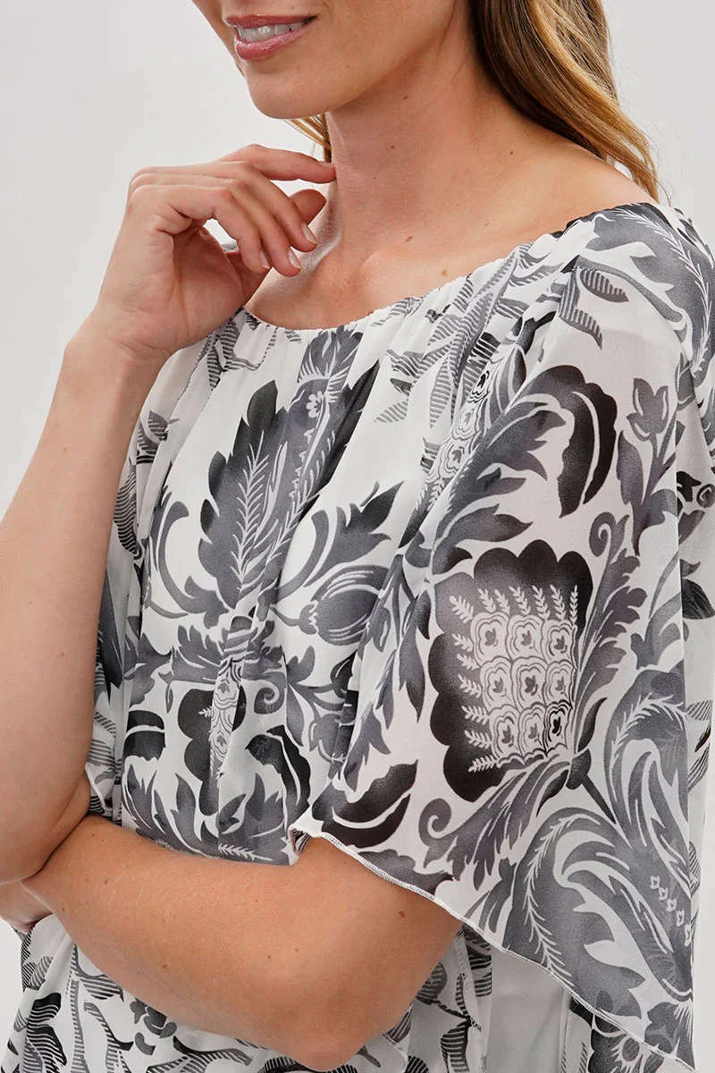 Costa Blanca Baroque Print Chiffon Blouse - White - Image 4