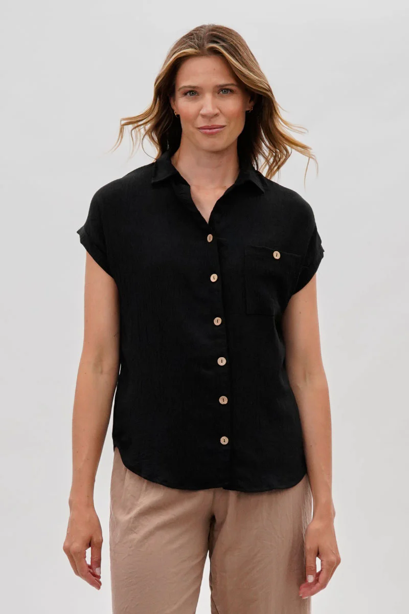 Sylexchange Vintage Short Sleeve Button Down Shirt - Black