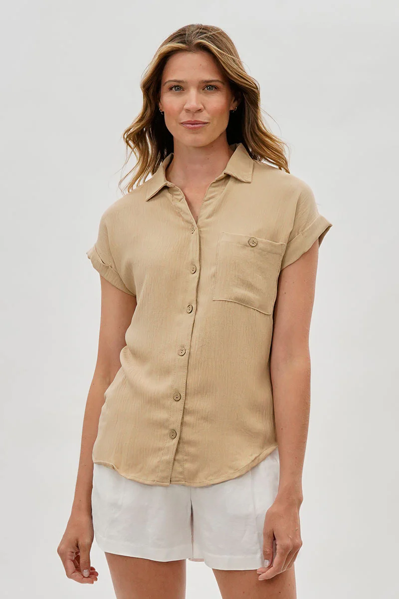 Sylexchange Vintage Short Sleeve Button Down Shirt - Beige