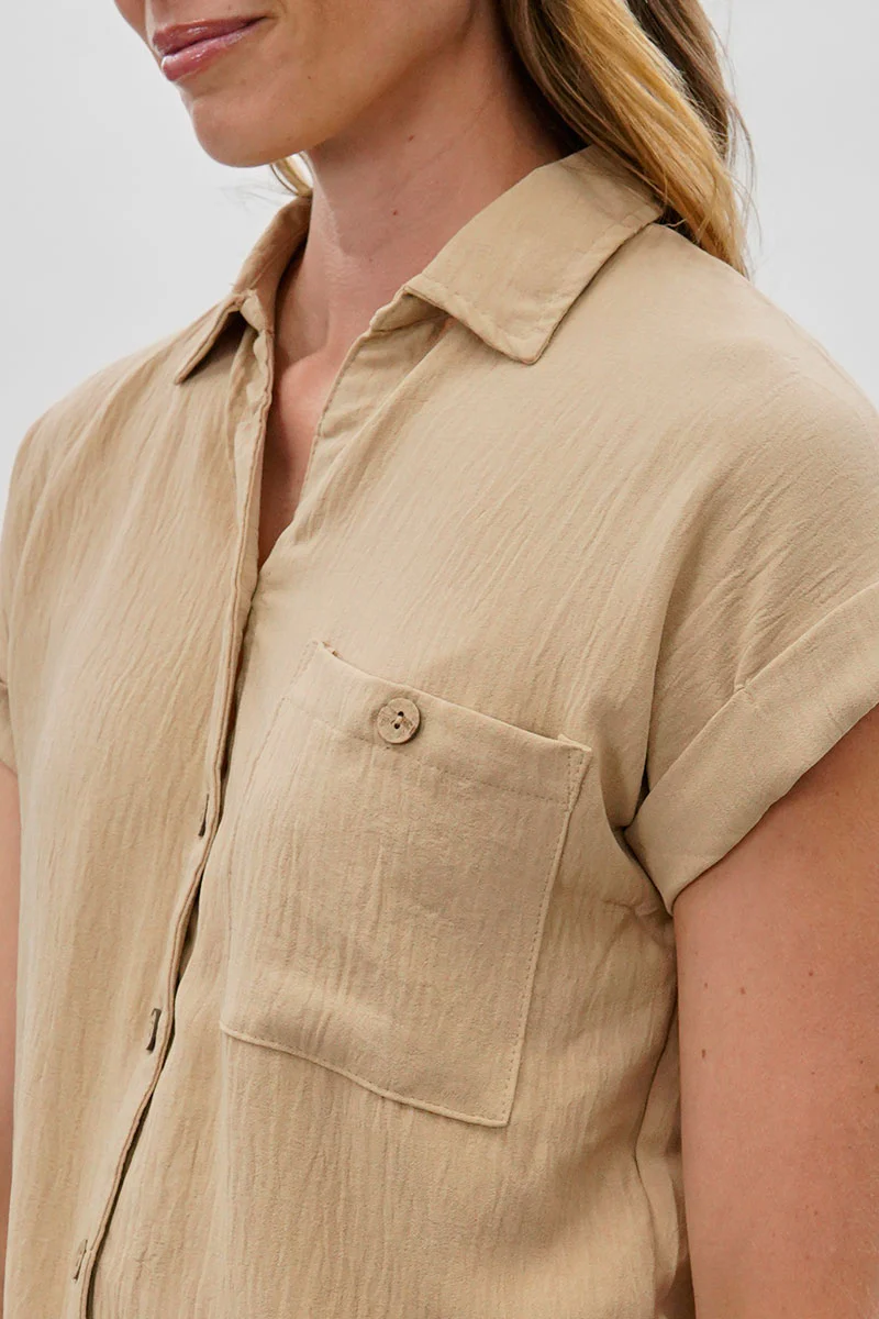 Sylexchange Vintage Short Sleeve Button Down Shirt - Beige - Image 4