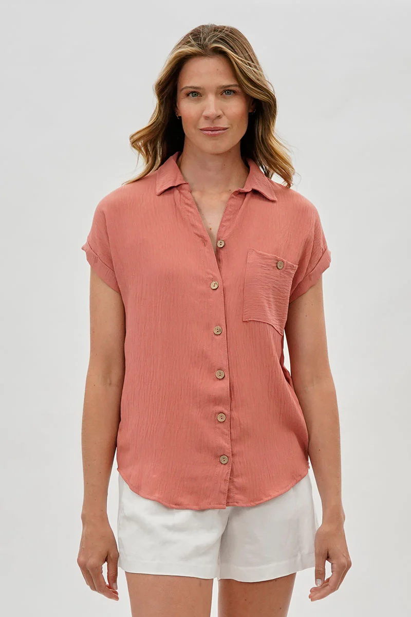 Sylexchange Vintage Short Sleeve Button Down Shirt - Coral