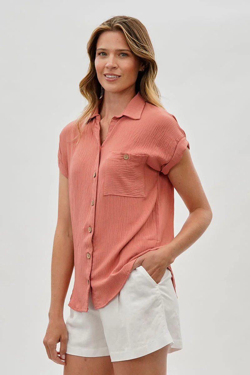 Sylexchange Vintage Short Sleeve Button Down Shirt - Coral - Image 2