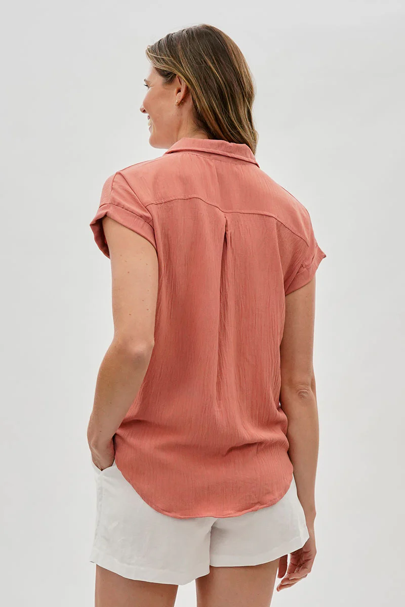 Sylexchange Vintage Short Sleeve Button Down Shirt - Coral - Image 3