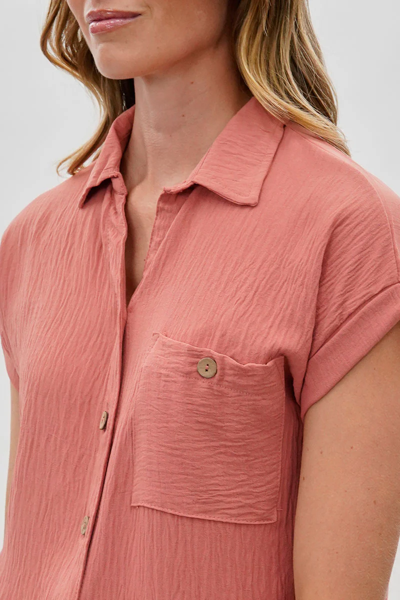 Sylexchange Vintage Short Sleeve Button Down Shirt - Coral - Image 4