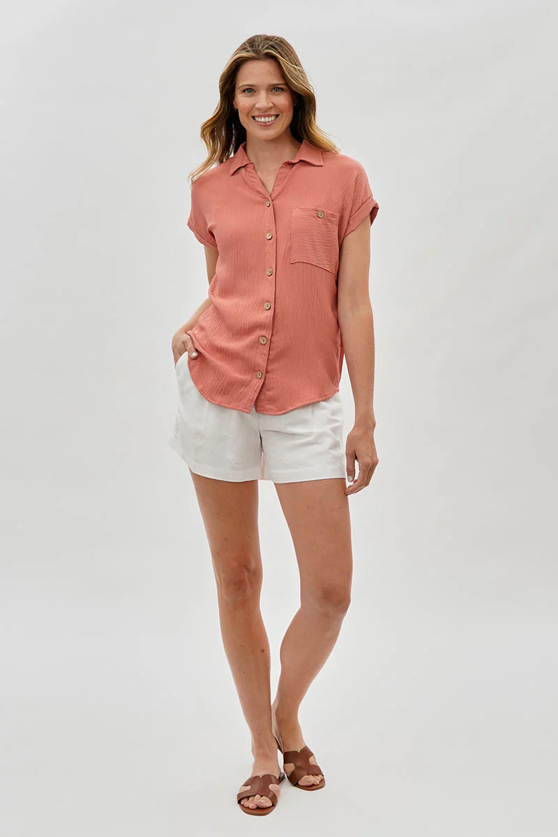 Sylexchange Vintage Short Sleeve Button Down Shirt - Coral - Image 5
