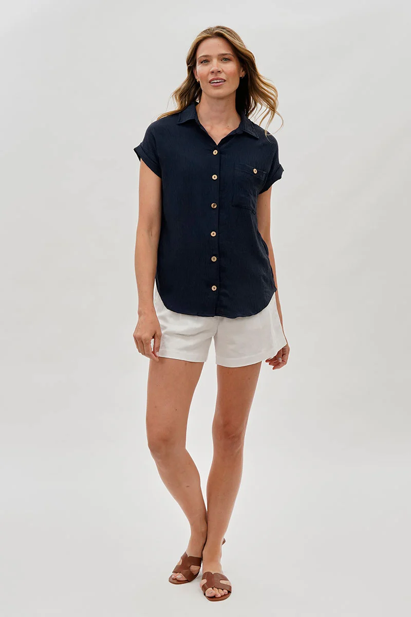 Sylexchange Vintage Short Sleeve Button Down Shirt - Navy - Image 5